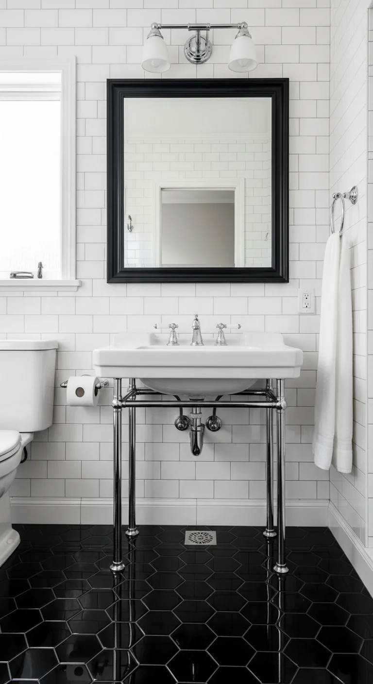 Classic Black Floor Tiles with White Walls