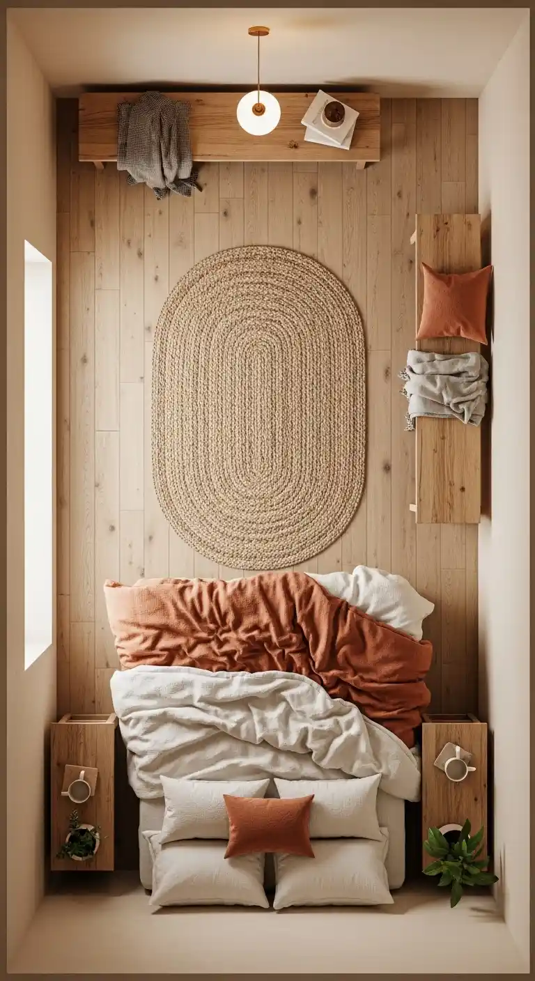Earthy Bedroom Layout Optimization
