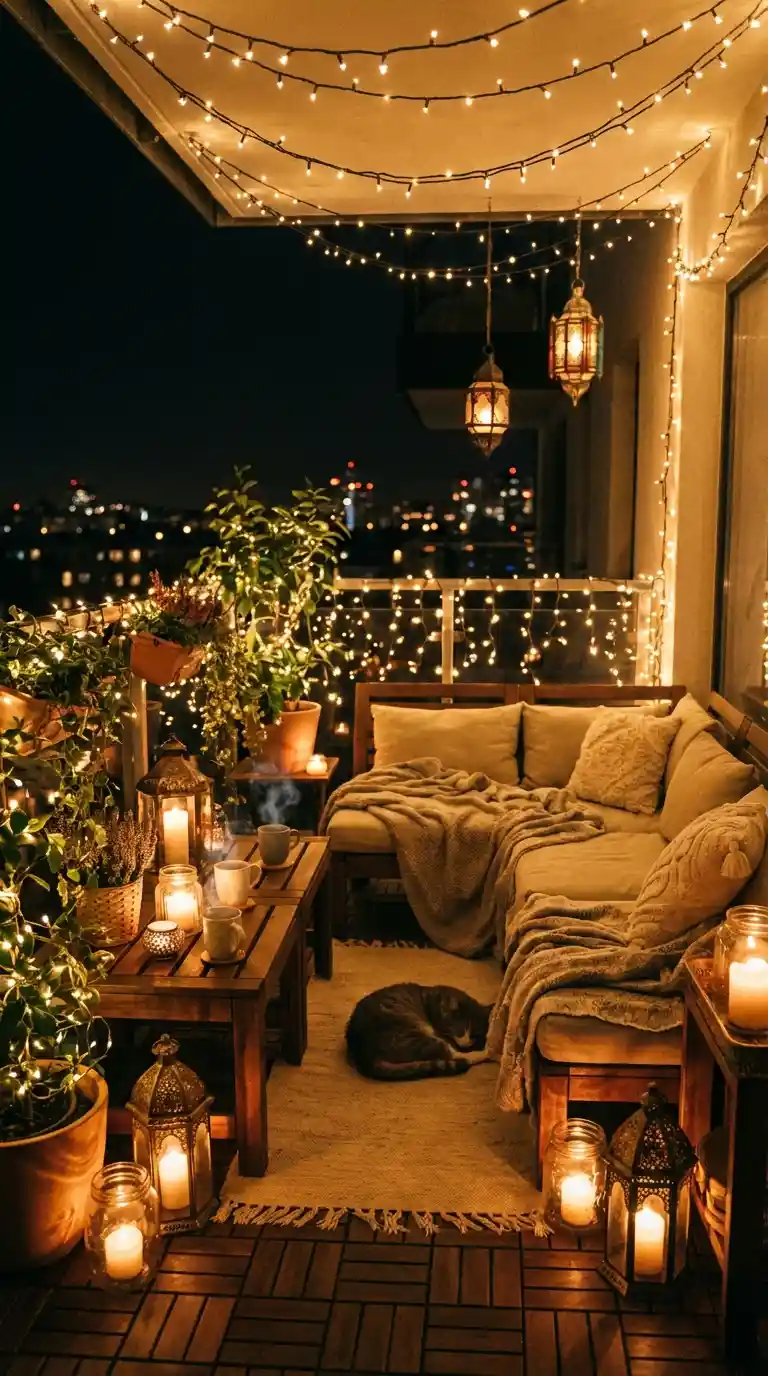 Lightning balcony apartment ideas for a magical feeling 