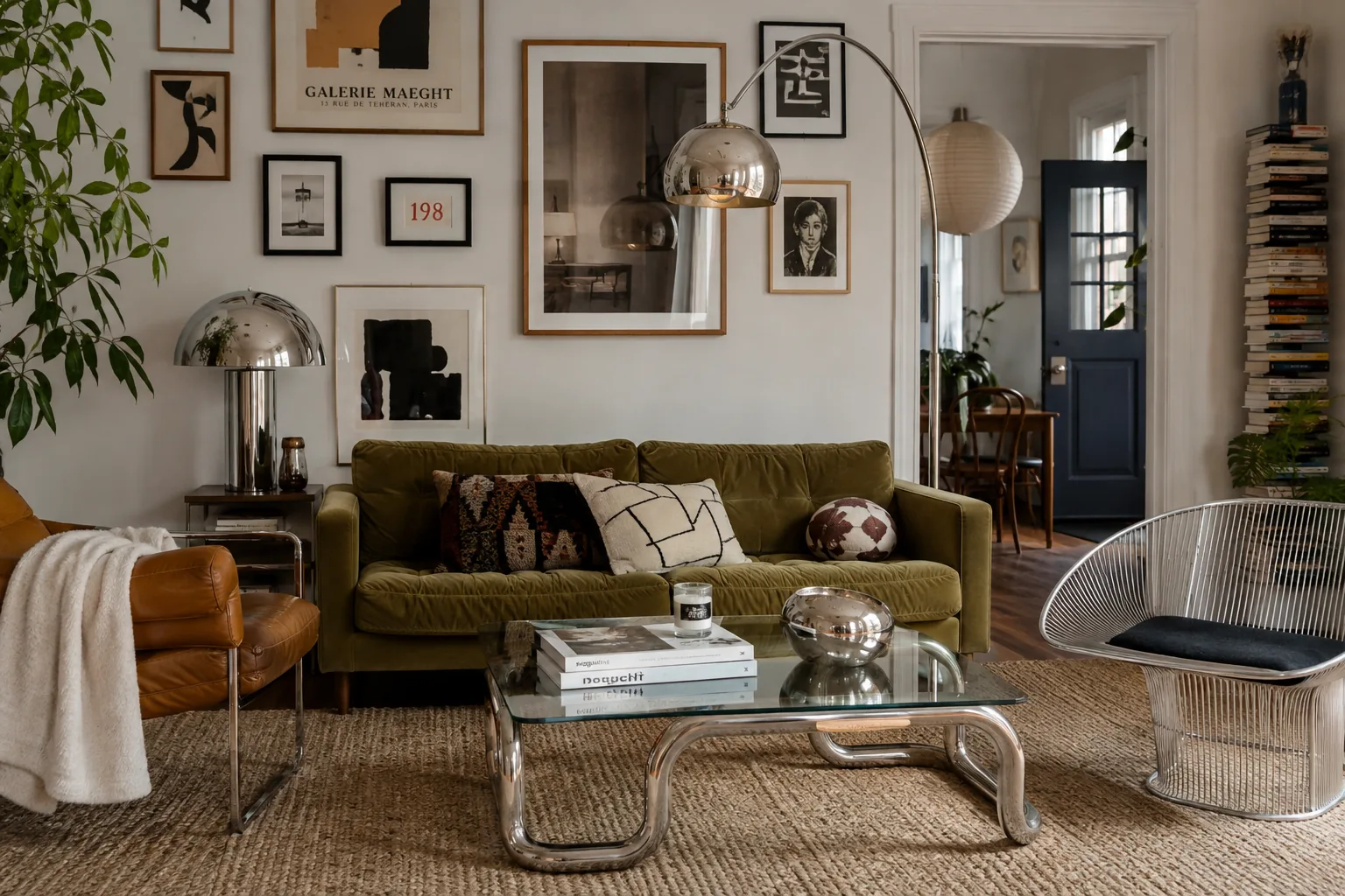 Chrome home decor ideas in a warm lived-in living room
